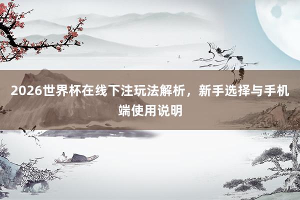 2026世界杯在线下注玩法解析，新手选择与手机端使用说明